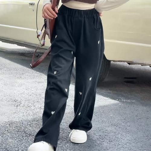 Jeans for Girls Baggy Wide Leg Heart Denim Pants Elastic High Waist Cute Trousers Casual Trendy Streetwear with Pockets4