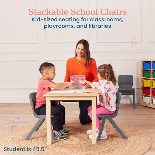 Image of ECR4Kids 12in Plastic School Stack Chair, Classroom Furniture, Grey, 4-Pack