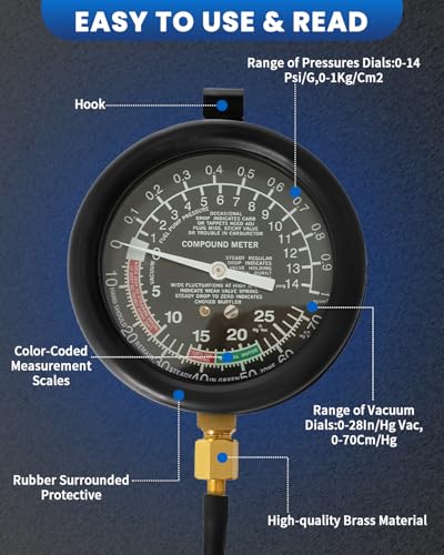 Sixiwanzi XY0030 Vacuum Gauge Heavy Duty Vacuum Tester Automotive Kit Universal Vacuum Gauge Automotive Kit thumb #3
