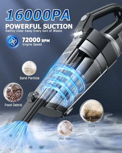 Image of AHNR Handheld Vacuum Cleaner Cordless Rechargeable 16000PA for Car Home