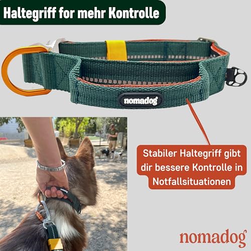 Nomadog Trailblazer Hundehalsband mit Griff für Große Hunde - Premium Aluminium Schnalle, Strapazierfähiges taktisches Halsband, Verstellbar, Gepolstert, Reflektierend (L)