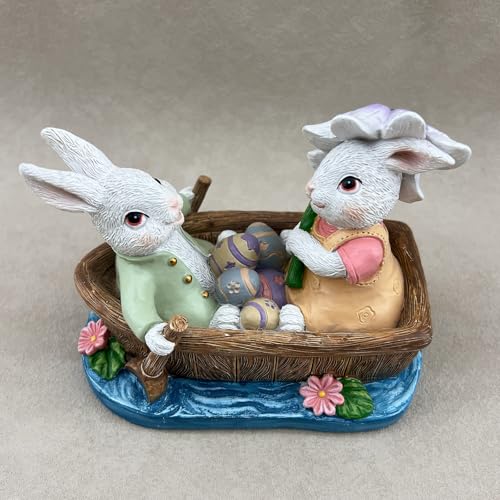 Estatua de conejos en bote decorativa de resina miniatura 6