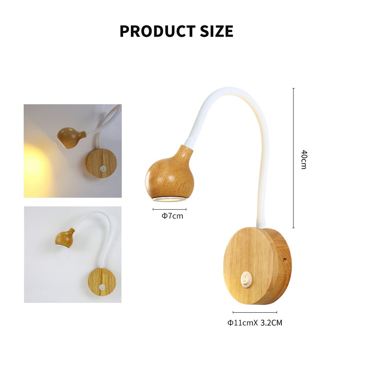 Ouglres Houten Wandlamp Met Schakelaar,Moderne Wandleeslamp Zwanenhals 3w Led Bedlamp Leeslamp For Slaapkamer Gang Hotels Kleur Zwart 3000k 1008063414