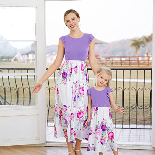 IFFEI Mommy and Me Dresses Matching Outfits Floral Printed Sleeveless Tank Maxi Dress for Mother and Daughter2