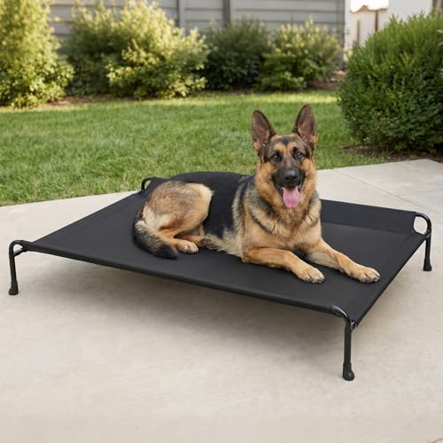 Veehoo Outdoor Dog Bed Raised Dog Beds for Large Dogs Elevated Dog Bed with Headrest Washable Cooling Pet Cot with Non-Skid Feet Breathable Mesh Pet Hammock for Indoor or Camping 47 Black