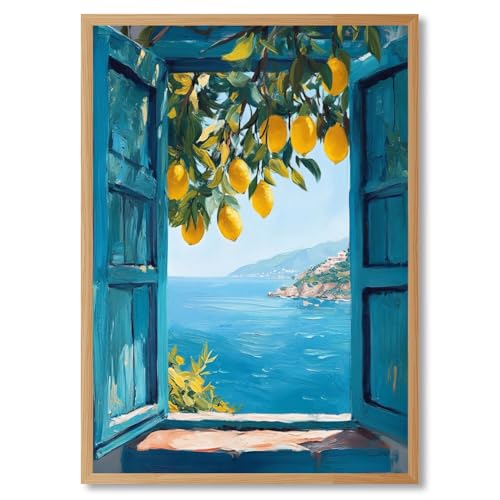 Licpach Mediterranean Window View Wall Art Italian Seaside Summer Landscape