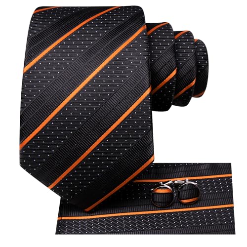 Image of Hi-Tie Men Ties Sets Silk Stripe Paisley Necktie Pocket Square Cufflinks for Business Wedding