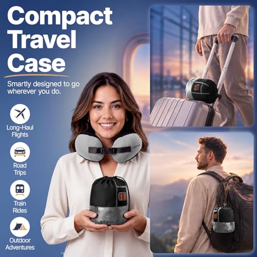 Image of ComfyNap Versatile Travel Neck Pillow for Airplane [Patented], 9 Positions in 3 Techniques, Plane Pillow with Pure Memory Foam, Travel Pillow with HeadRest Flight Sleep, Travel Essential - Moon