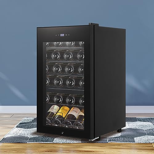 GAOMON 24 Bottles Wine Cooler Refrigerator, Mini Freestanding Compact Wine Fridge with Digital Control & Removable Shelves, Ideal for Red, White, Champagne