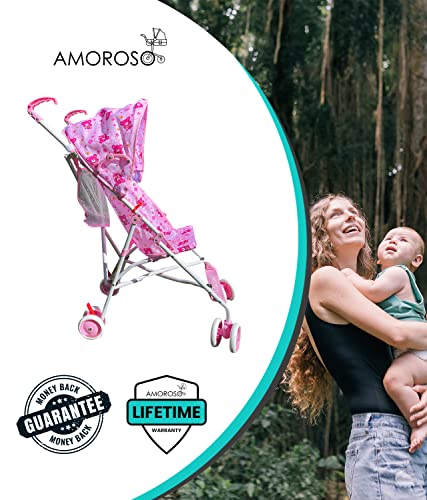 Amoroso Umbrella Stroller For Toddler, Travel Stroller With Teddy Bear Print - Sun Protection Hood Cover - Nylon Fabric Material - Metal Frame - Pp Plastic Handle Material - (Pink) #TOP4