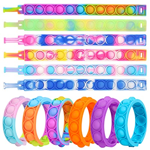 Yeefunjoy 12pcs Push Pop Bracelet Bubble Fidget Toys Poppet Bracelet pour Enfants, Fidget Wristband avec Autiste et TDAH, Push Pop Bubble Bracelet Nouveauté Cadeaux Cover