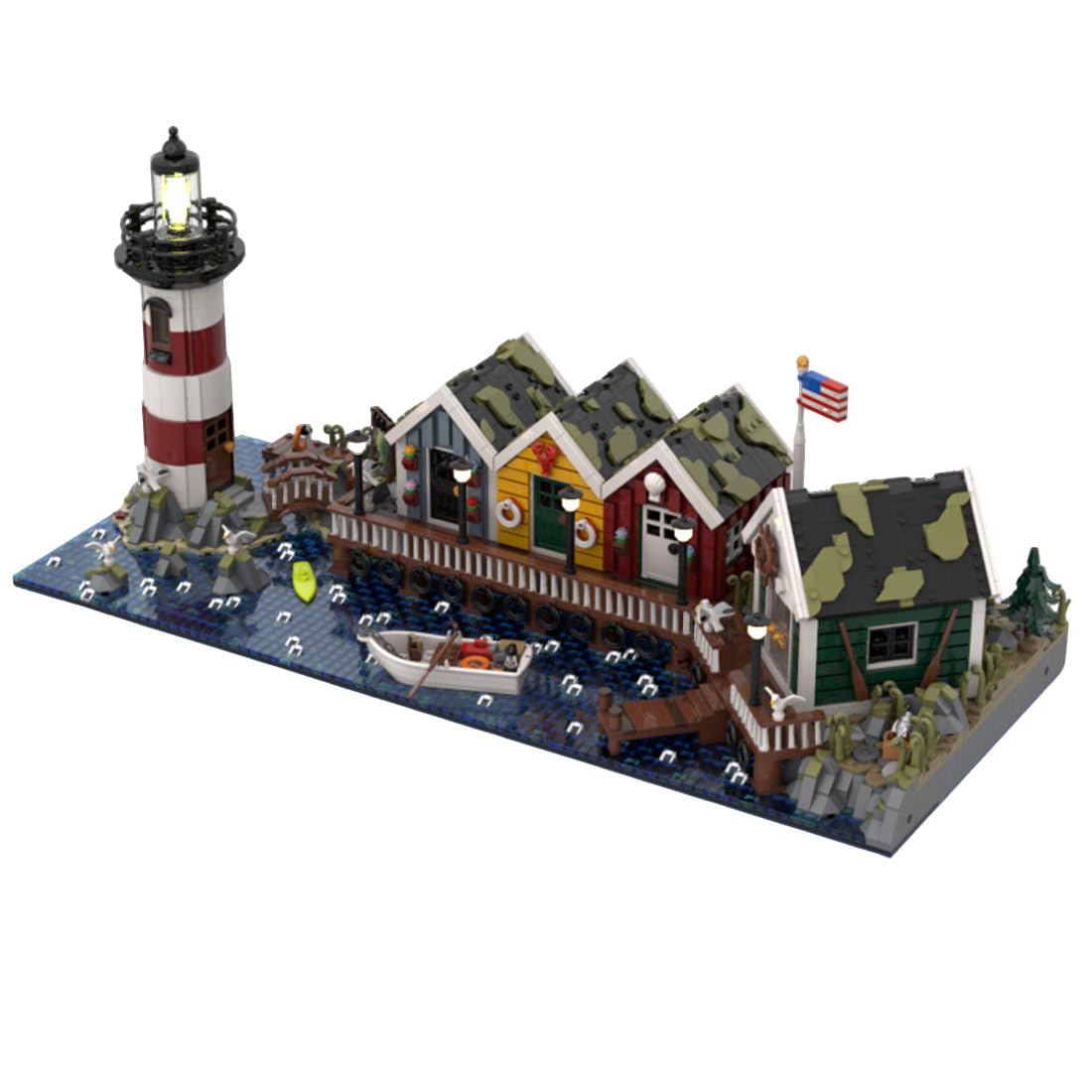 Architektur Klemmbausteine Set, 4955 Teile Leuchtturm & Küstendorf Diorama Modellbausatz, Nordatlantische Coast Town MOC Display Bauwerk für Erwachsene, MOC-220004