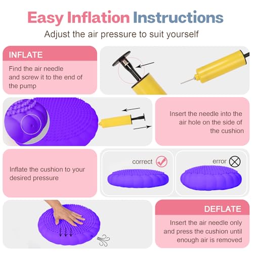 Image of kisnbld Wobble Cushion, Extra Thick Wiggle Seat for Sensory Kids, Non-slip Balance Disc with Inflation Pump for Adults Core Strength, Posture Improvement & Physical Therapy (13.5in /34cm)