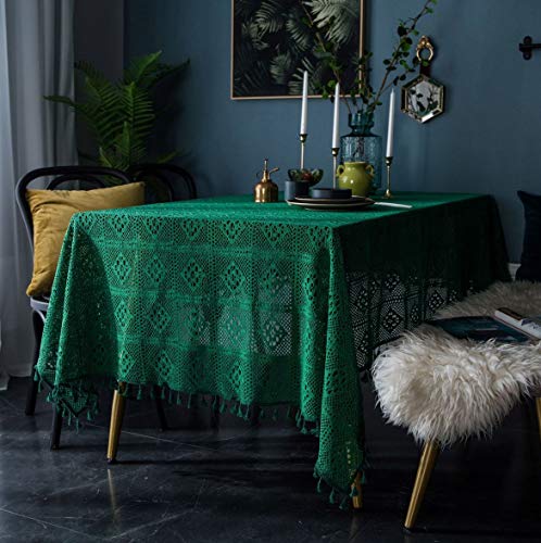 Nappe rectangulaire en dentelle de coton faite main 124x213 cm vert émeraude - 4