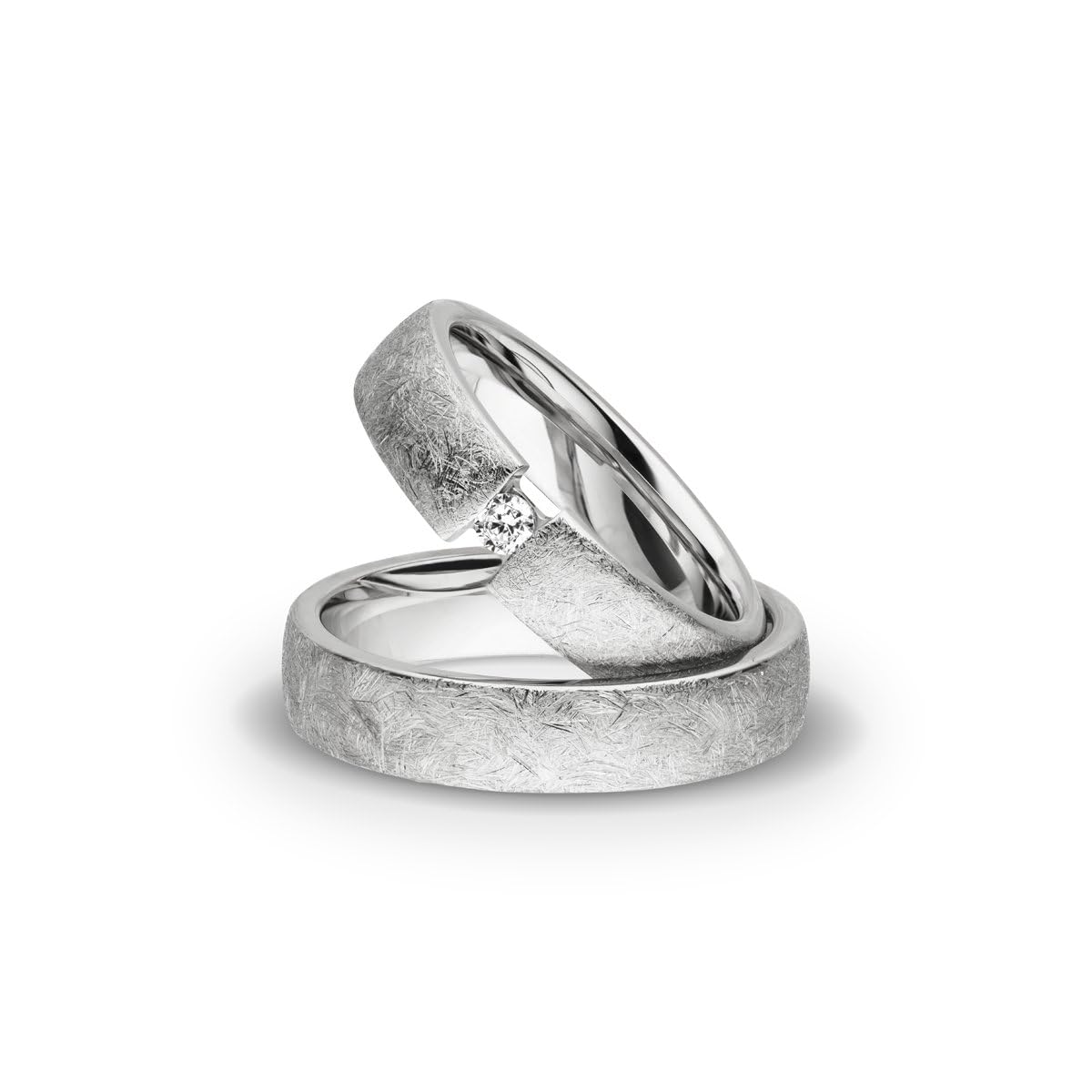 Kolibri Rings Eheringe Silber Eismatt Rhodiniert 925 Paarpreis, Spannring-Optik Massiv | Made in Germany mit Zirkonia Stein, Trauringe, Partnerringe Verlobung | Inkl. Gratis Gravur + Etui