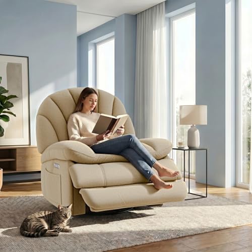 Sillón reclinable tejido beige grande miniatura 2