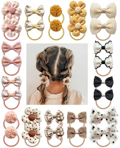 Image of Boutique Baby Girl Hair Ties with Flowers, 28 Pcs Hair Bow Ties for Toddler Girls, Elastics Ponytail Holders Pigtails Rubber Bands by Cherssy