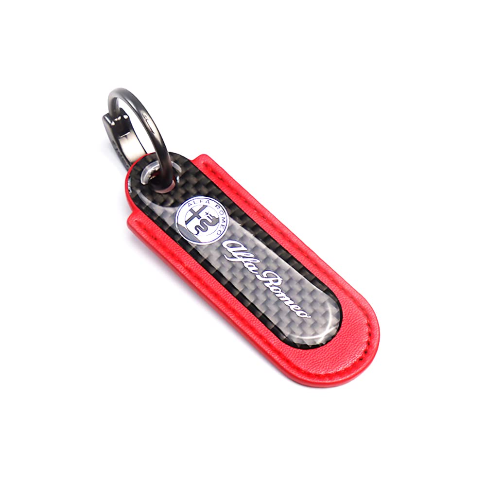 Photo 1 of Jhmyar Car Carbon Fiber Key.Keychain Ring Keychain Decoration for Alfa Romeo 164 166 159 GT Giulia Stelvio Giulietta Car Accessories (logo red1pcs)