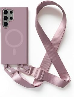 Handykette Schutzhülle kompatibel mit Samsung Galaxy S23 Ultra Handyhülle mit Band,Kabellosem Laden Hülle Halsband Lanyard Silikonhülle,Rose Gold
