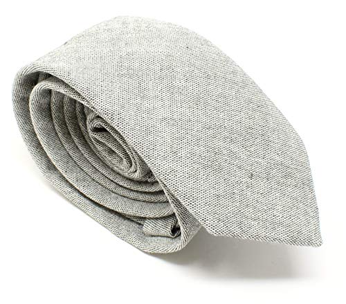 Image of Men's Chambray Cotton Skinny Necktie Tie Textured Distressed Style - 2.5 inch Width