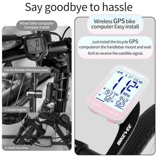 Image of GPS Bike Computer Wireless Cycling Computer with Auto Backlight, Bicycle Speedometer Odometer, Waterproof GPS Speed Tracker for Road Mountain Bikes
