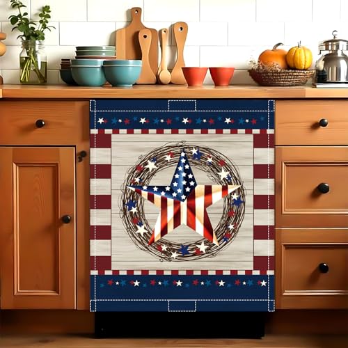 Image of 4th of July Dishwasher Magnet Cover, American USA Flag Patriotic Decor Dishwasher Magnetic Covers 250th Anniversary Summer Dishwasher Magents Covers Refrigerator Sticker Fridge Panel Decal