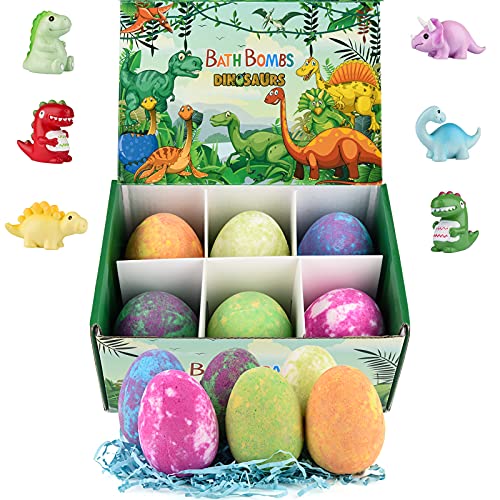 Bath Bomb Gift Set, Pack of 6 Big Dinosaur Egg Bath Bombs for Kids with Toys Inside Fizzie Bubble Fizz Ball Kit for Children Girls Boys Christmas Birthday Easter Dinosaur Bath Bombs (Age 3 Years+)