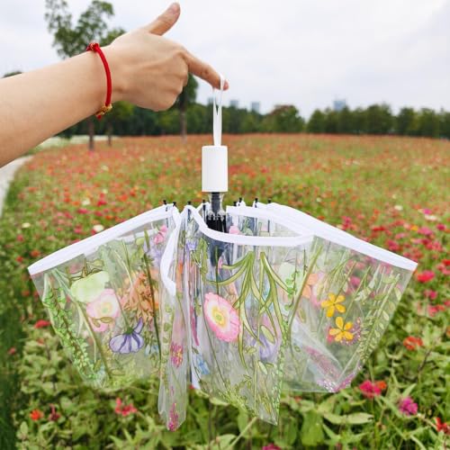 Paraguas transparente con revestimiento refinado y panel floral portátil 4