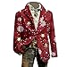 Mens Christmas Blazers Ugly Jacket One Button Fashion Tuxedo Jackets Wedding Xmas Print Notched Lapel Suit Jacket Red Large