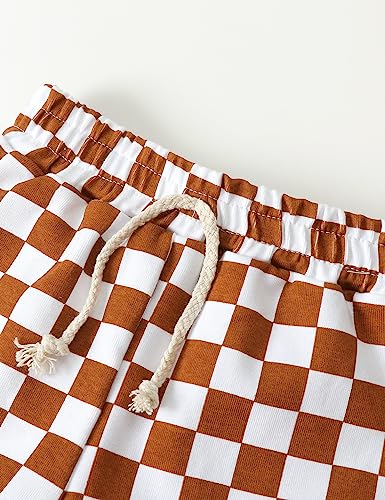 Frloony Toddler Baby Boy Clothes Kids Summer Outfits Checkerboard Plaids Short Sleeve T-Shirt Tops + Shorts 2Pcs Clothing Set (Coffee, 9-12 Months) #TOP3