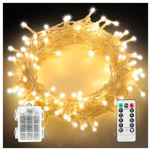 Twinkle Star Battery Fairy Lights Indoor Outdoor, 10m 100 LED Battery Christmas Lights with Timer/Remote/8 Mode/Dimmable, Waterproof String Lights for Party Xmas Tree Decorations, Warm White
