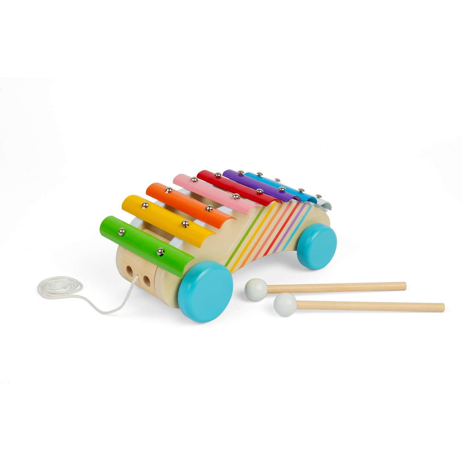 Bigjigs Toys Xilofono da tirare lungo – strumento arcobaleno in legno 2 in 1 per bambini e bambini, xilofoni musicali, strumenti sensoriali e accessori, regali per bambini, età 18 + mesi