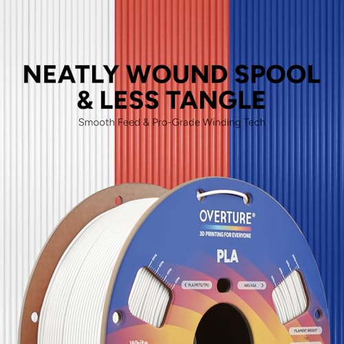 Image of OVERTURE High Speed PLA Filament 1.75mm, Neatly Wound 3D Printer Filament 1kg Spool (2.2lbs) Rapid PLA, Dimensional Accuracy + /- 0.02 mm, Fit Most FDM 3D Printers (White 1-Pack)