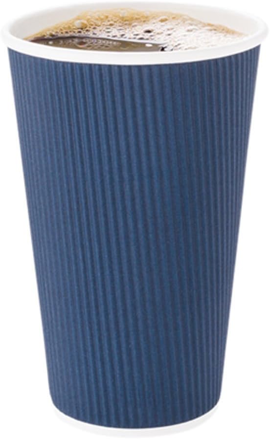 Restaurantware Ripple Wall Coffee Cups 250 Count 20 Ounce Insulated Midnight Blue Paper Cups, Rolled Rim Spill-Resistant Disposable Paper Non-Slip for Coffee, Beverages