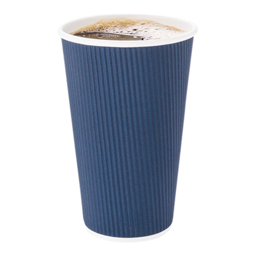 Restaurantware 20 Ounce Ripple Insulated Coffee Cups, 250 Double Wall Corrugated Tumblers, Sustainable Midnight Blue Paper Design, Ribbed Surface, Secure Grip, Matching Lids Sold Separately Blue 250 Count (Pack of 1)