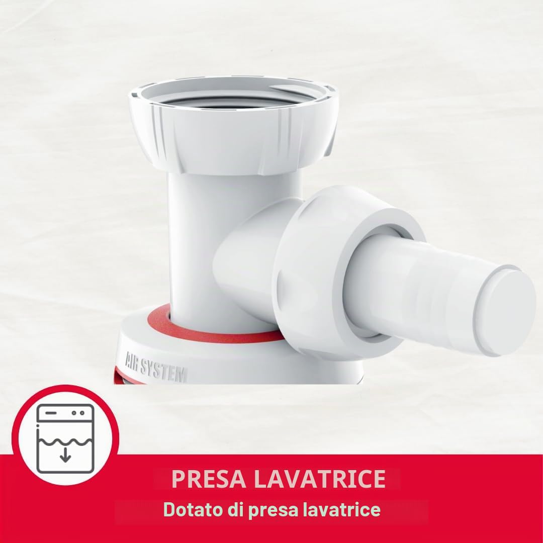 Wirquin 30723195 - Sifone per lavello Neo Air ⌀40 mm zero perdite con presa lavatrice, bianco