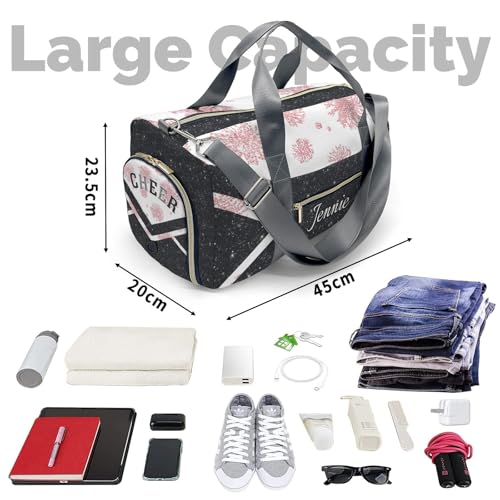 Cheer Pink Travel Duffel Bags Custom Oversized Weekender Overnight Luggage Tote Bag with Name for Man and Women4