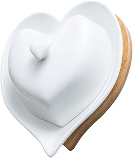 Generic Heart-shaped Ceramic Butter Dish with Lid Airtight Food Storage Plate for Butter Cakes Desserts Kitchen Serving Tray White Porcelain Dish for Home and Use