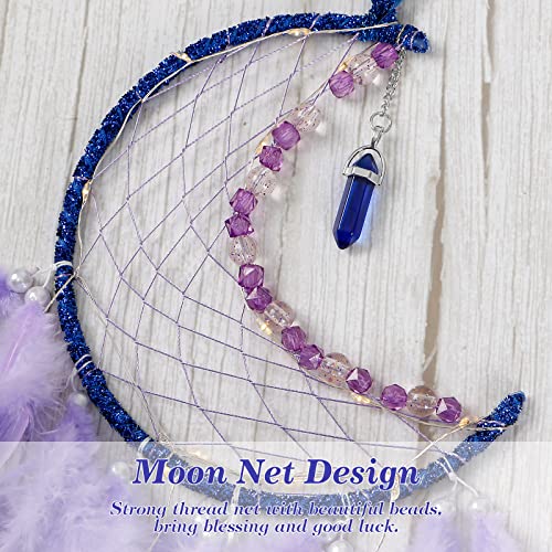 Moon Dream Catcher with Fairy Lights Indian Dreamcatcher Kids Bedroom Accessories Purple Feather Lucky Turquoise Pendant Wall Hanging Decoration for Home Bedroom - Image 4