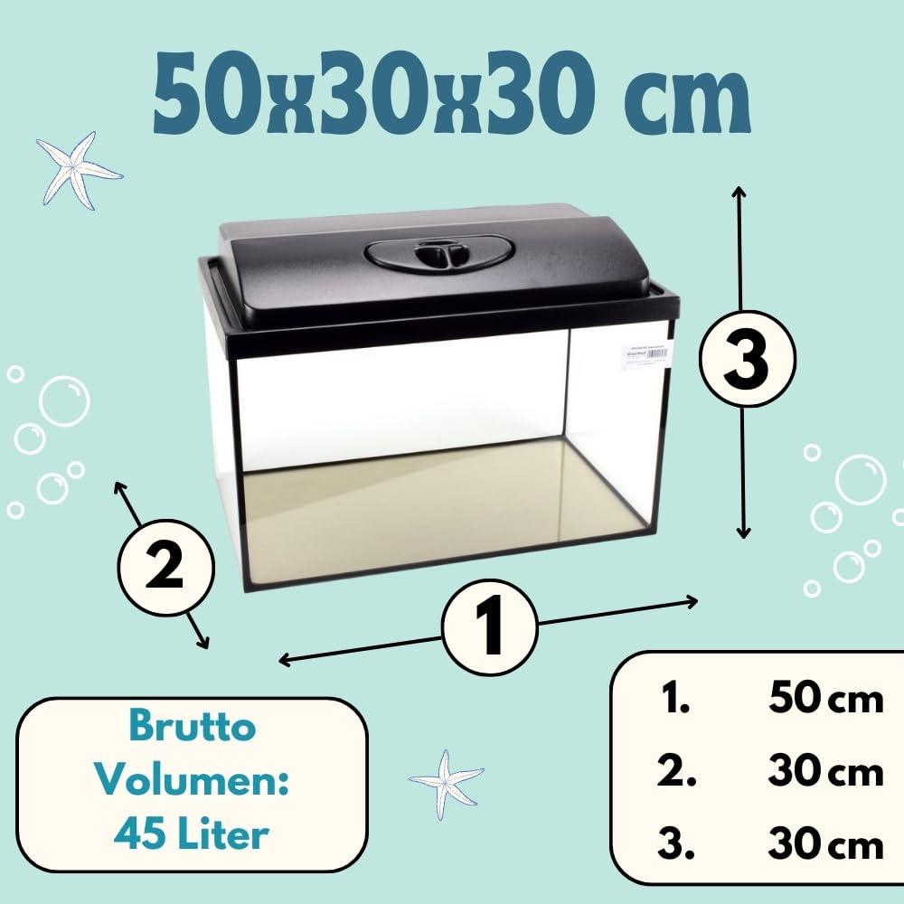 Aquarium Komplettset 50x30x30 45 L Starterset Becken mit Abdeckung inkl. LED Beleuchtung Aquarium Set Komplett
