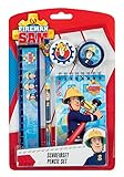 Maße: ca. 24,5 x 16 x 2 cm Undercover FSTU0211 - Feuerwehrmann Sam Schreibset mit Bleistift, Radierer, Spitzer, Lineal und Notizblock, 5 teilig