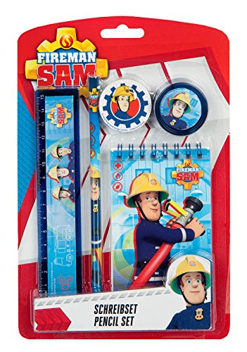 Preisvergleich Produktbild Undercover FSTU0211 - Feuerwehrmann Sam Schreibset mit Bleistift, Radierer, Spitzer, Lineal und Notizblock, 5 teilig