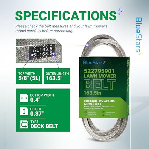 Image of BlueStars 522795901 Deck Belt | Aramid Cord | 5 /8 inch x 163.5''