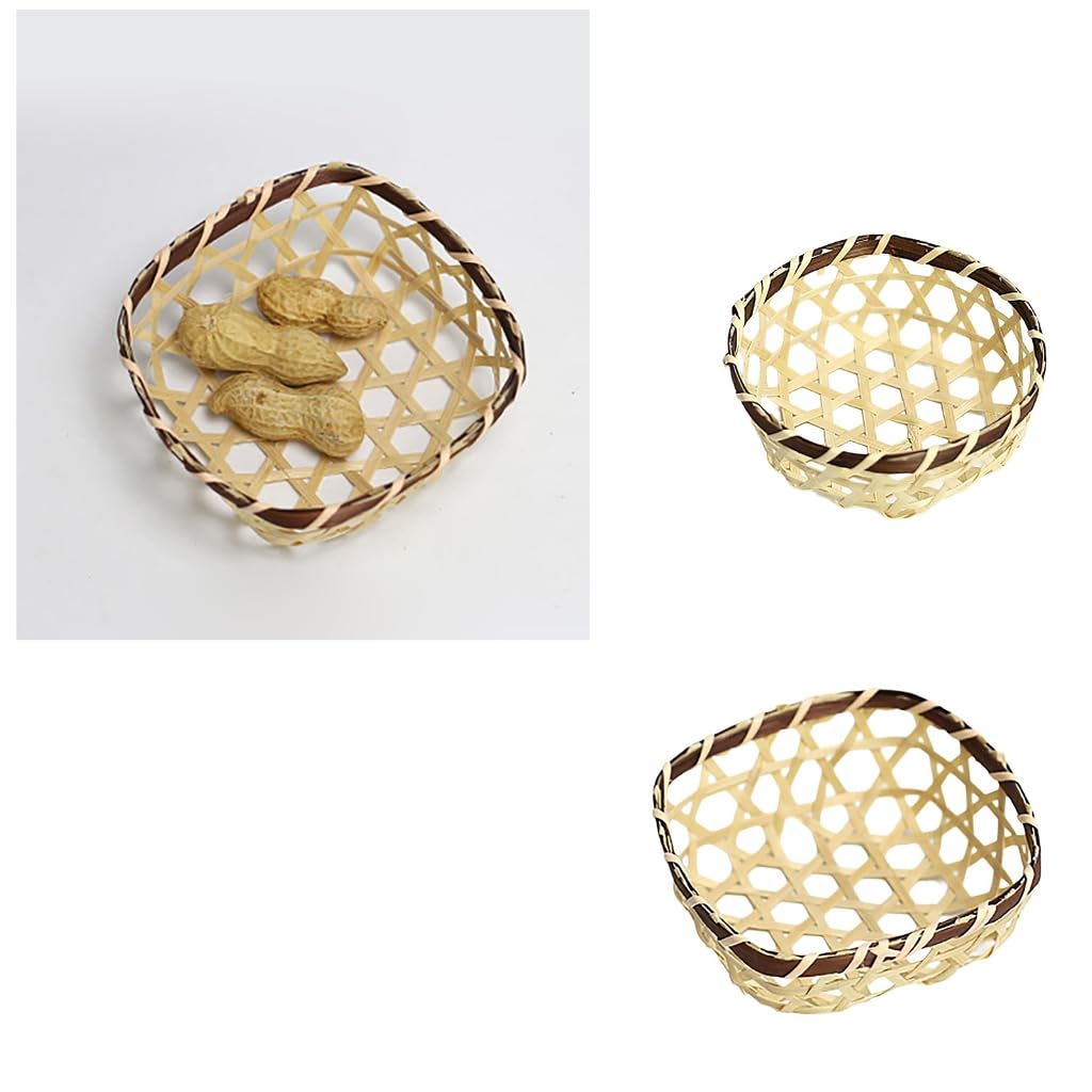 2pcs Handmade Bamboos Trays Handmade Snacks Storage Basket Handwoven Serving Baskets for Kitchen Or Living Room