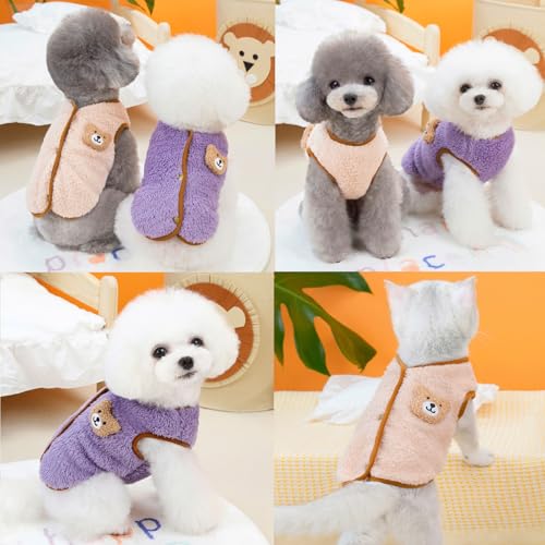 Zunea Fuzzy Hundepullover Mäntel für kleine Hunde, warmer Fleecepullover, Winterweste, Jacken mit D-Ring, niedlicher Bär, flauschig, Welpenkleidung, weich, ärmellos, kaltes Wetter, Haustierbekleidung