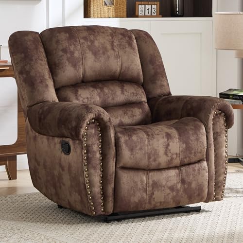 Image of CANMOV Manual Recliner Chair, Classic and Traditional Fabric Recliner Chair with Comfortable Arms and Back Single Sofa for Living Room, Chocolate Brown