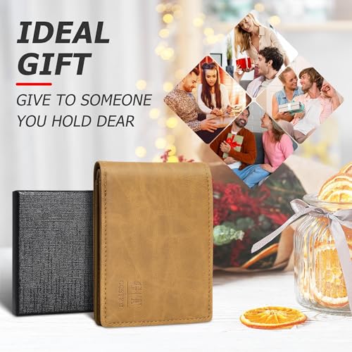 Image of Gostwo Mens Slim Bifold Wallet, RFID Blocking with ID Window & Card Slots | Faux Leather, Slim Front Pocket Fit, Multi Card Slots, RFID Privacy Protection, Gift for Men, Boy, Teen