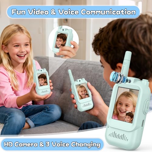 Image of Walkie Talkies for Kids Pack of 2, Rechargeable Long Range Two Way Radios Toys for Boys Girls Age 3-5, Outdoor Adventure Camping Hiking, Birthday with Pink Blue Design