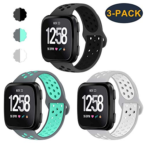 CAVN 3-Pack Compatible Fitbit Versa Bands for Men Women, Sweat Resistant Replacement Accessory Strap Bracelet Compatible Fitbit Versa Smartwtach (S/5.5