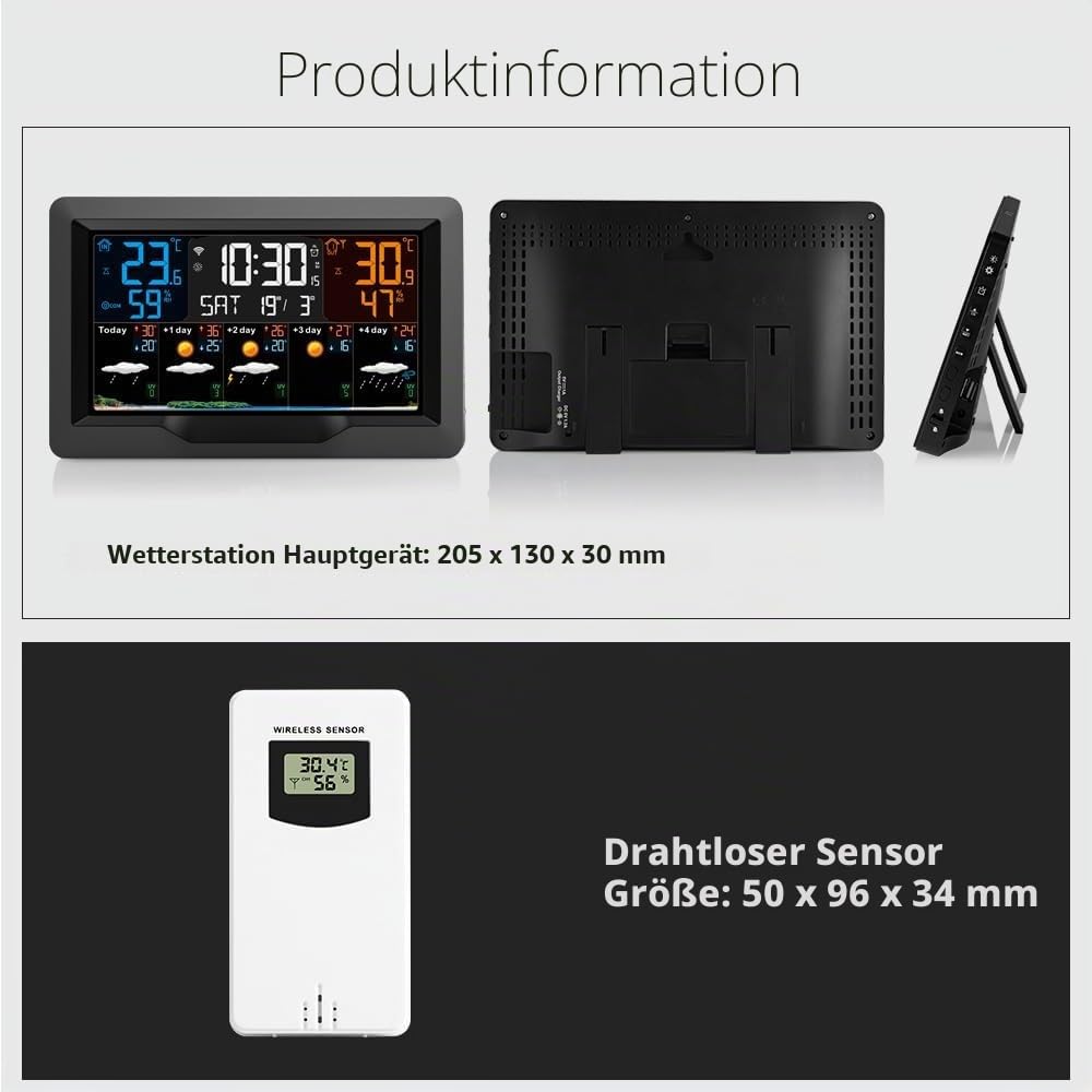 OBEST Wlan Wetterstation Funk mit Außensensor App WiFi Funkwetterstation | Farbdisplay Hygrometer Thermometer Humidimeter Innen Außen mit 5 Tage Wettervorhersage Luftfeuchtigkeit Luftdruck Zeit